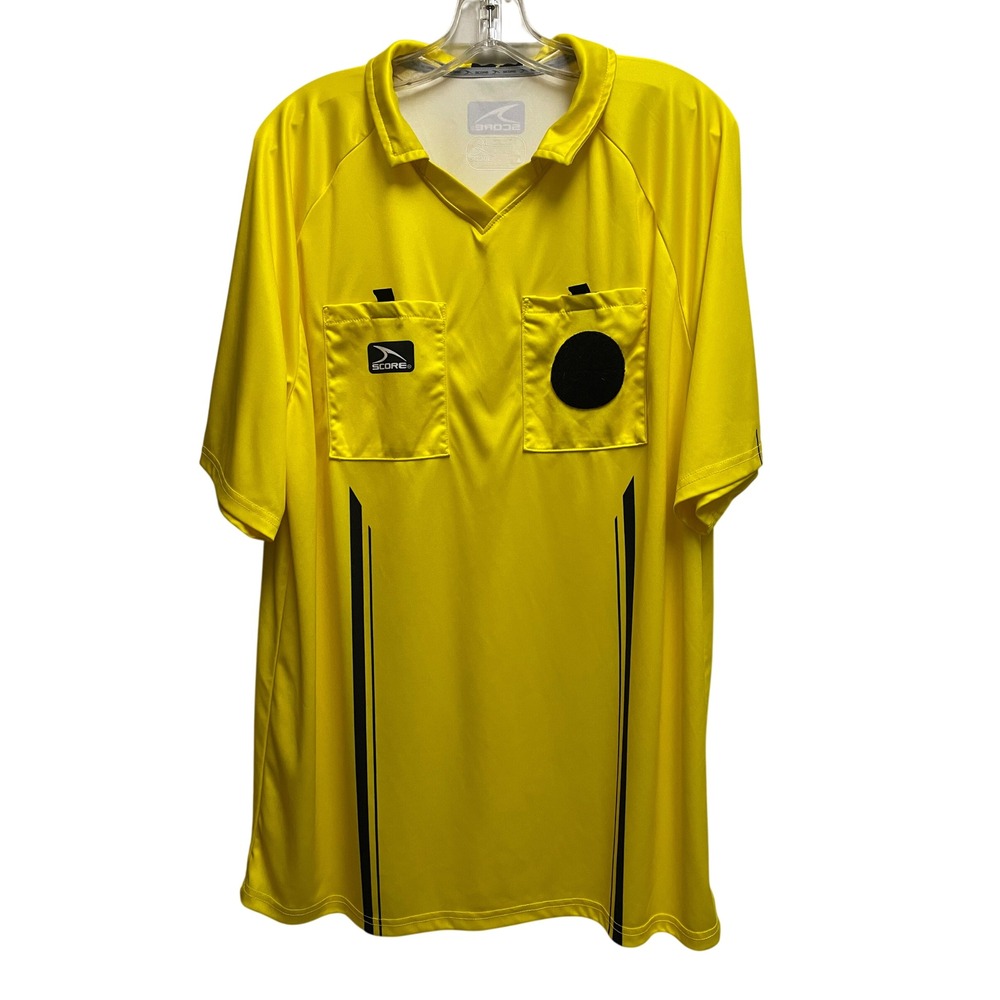 Score Sports Soccer Referee Jersey Yellow Black V-Neck Shirt Adult XL AXL